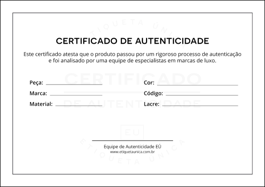 Certificado de autenticidade - Etiqueta Única
