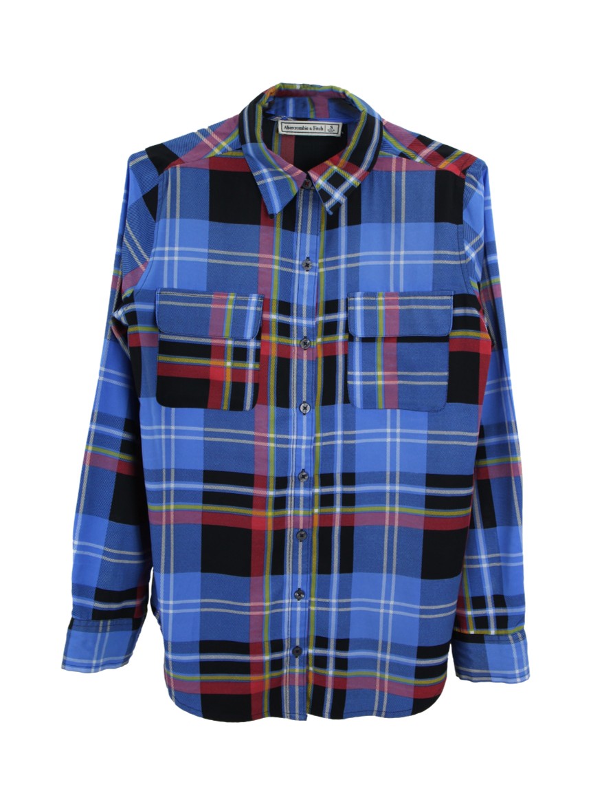 Camisa Abercrombie Fitch Xadrez Azul Masculino OEH39 Original