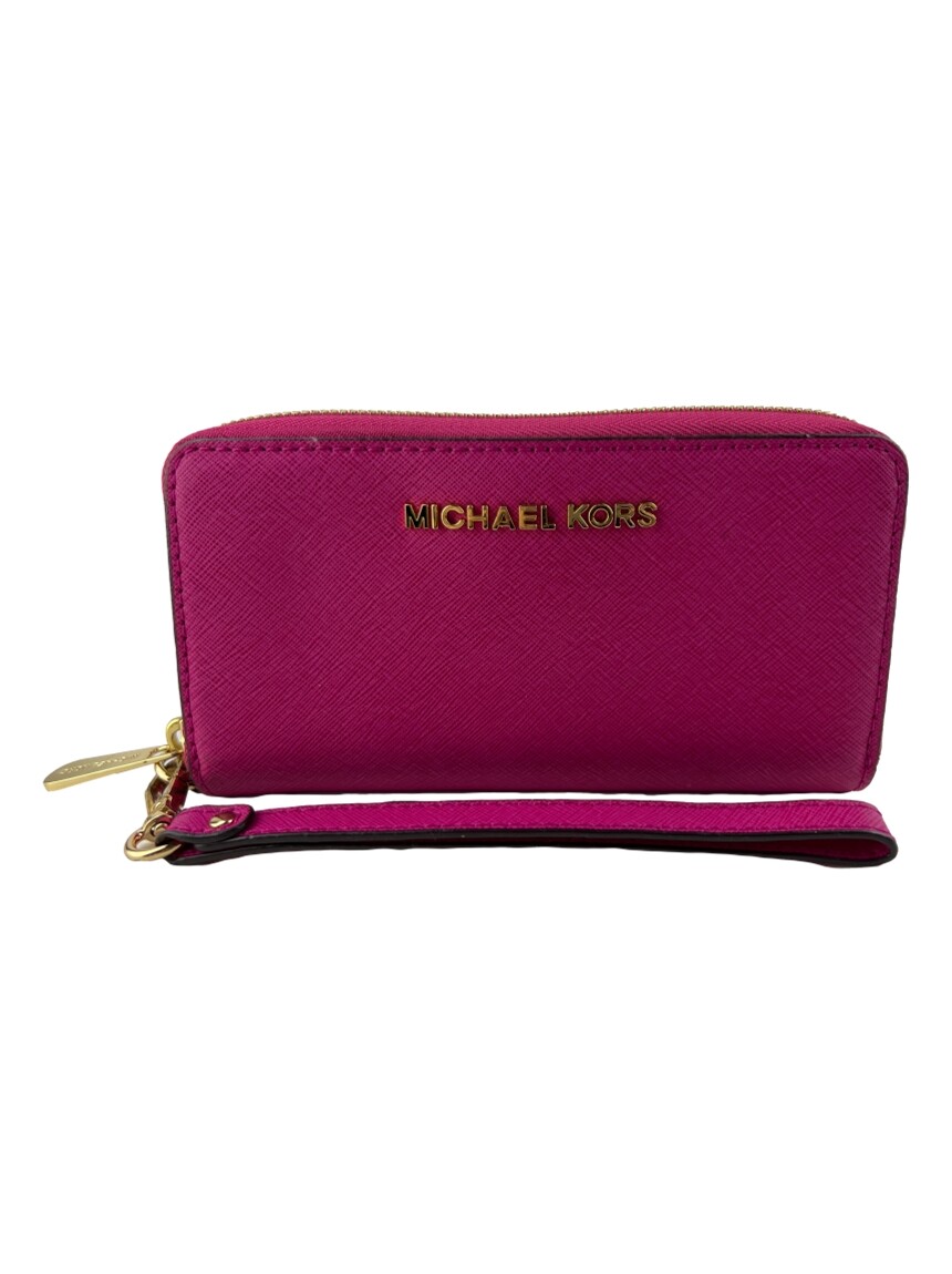 Carteira Michael Kors Zip Around Wristlet Saffiano Pink Original - ADIP15 |  Etiqueta Única