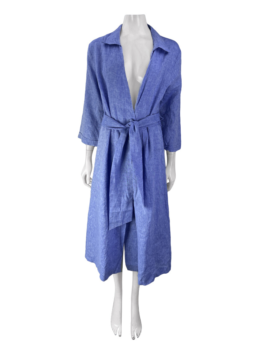 Vestido Zara Linho Azul PSS73 Original Etiqueta Única