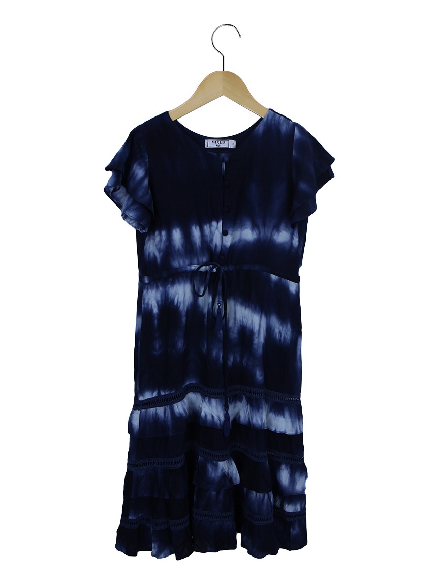 VESTIDO MIDI COM BABADOS TIE-DYE - Azuis