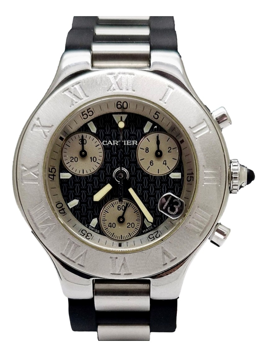 Relógio Cartier 21 Chronoscaph Black Dial Quartz - MGK344 Original