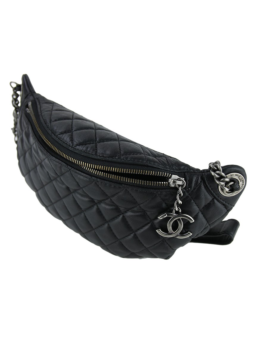 Pochete Chanel Banane Waist Bag Preto Original OJW2 Etiqueta Única