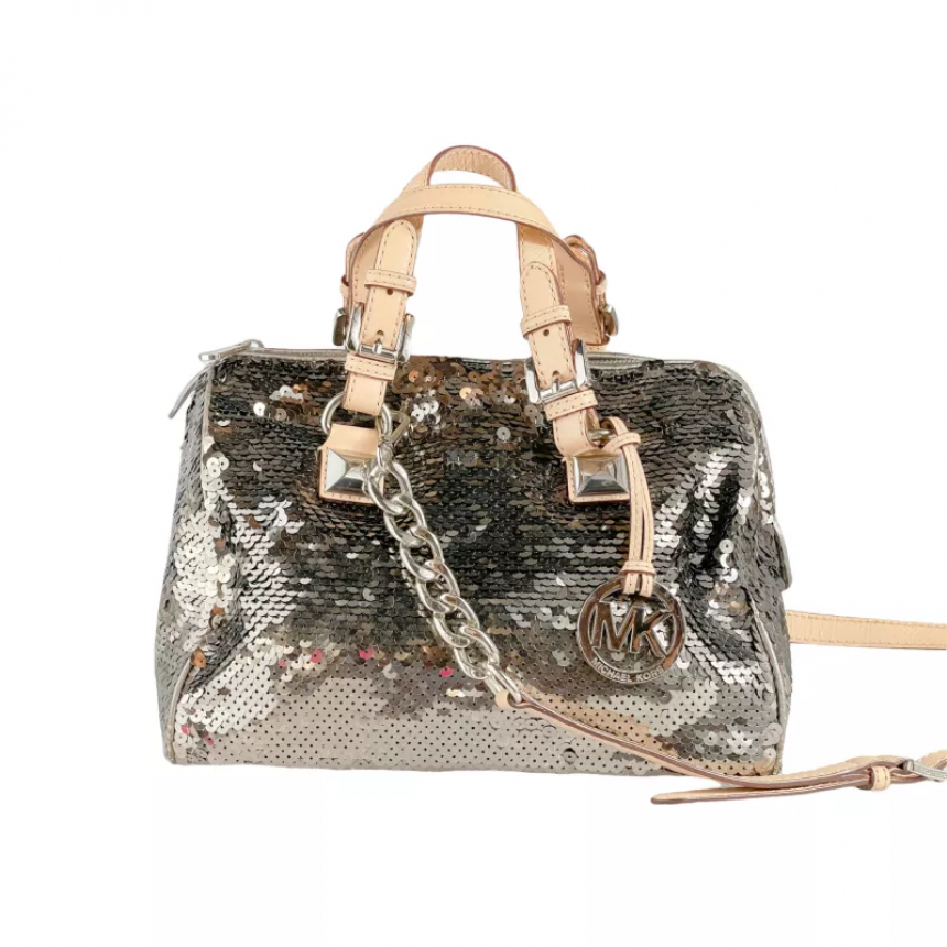 Bolsa Tote Michael Kors Grayson Sequin Prateada Original Etiqueta Unica