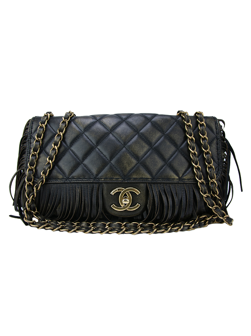 Bolsa Chanel Paris Dallas Fringe Flap Bag Black Bronze Original