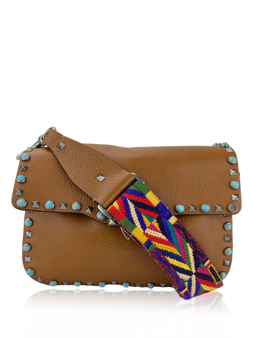 valentino com alca valentino rockstud rolling caramelo beige medium