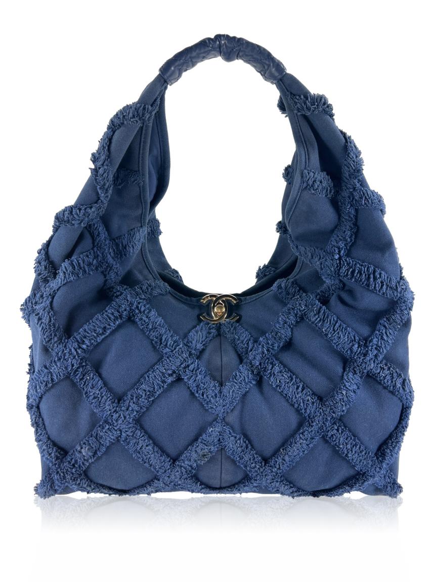 chanel chanel cc fringe canvas azul
