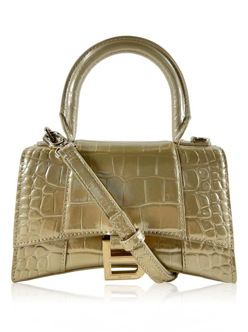 balenciaga balenciaga hourglass xs croco embossed light gold