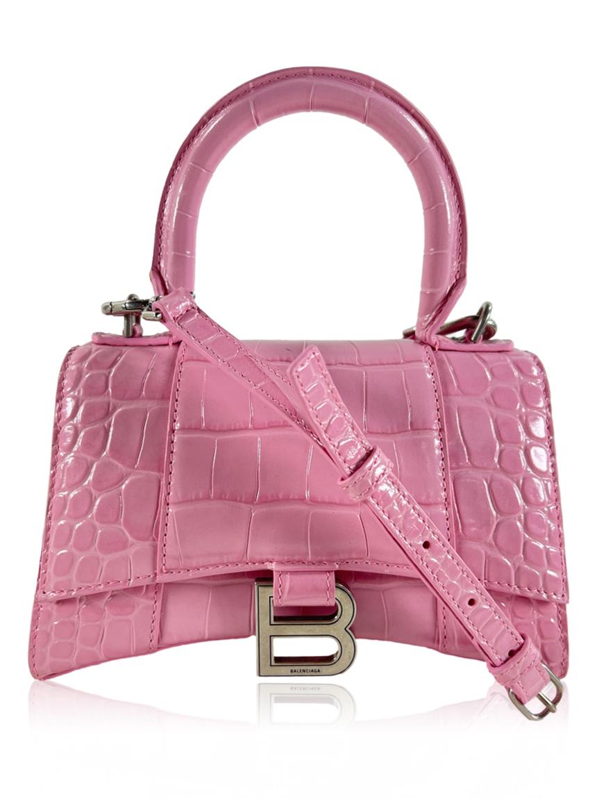 balenciaga balenciaga hourglass xs embossed croco rosa pink