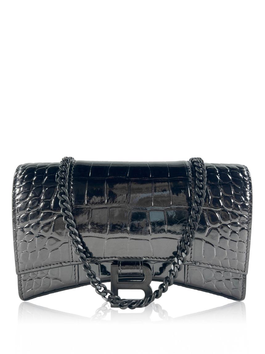 balenciaga balenciaga on chain hourglass embossed croco metalizada metallic