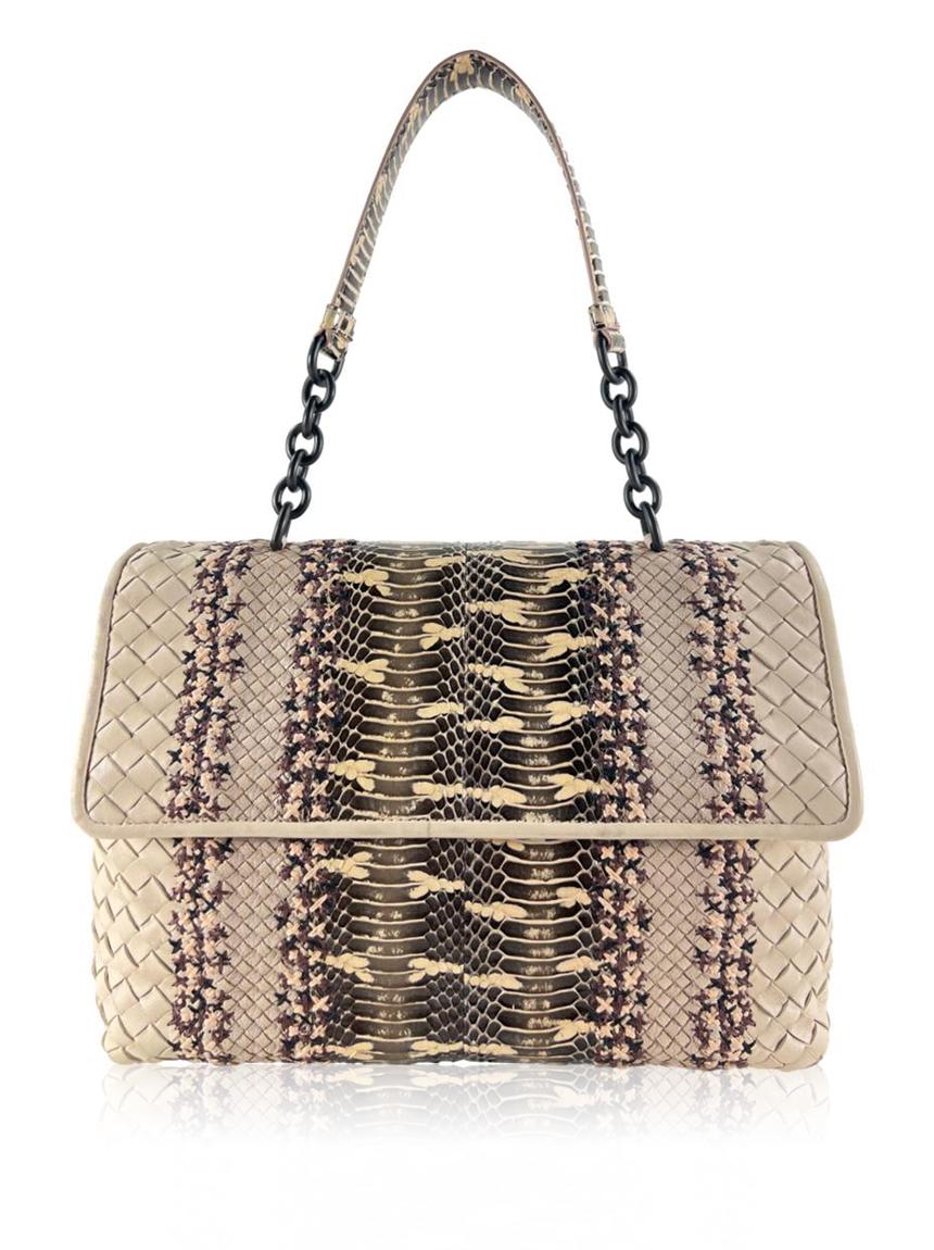bottega veneta bottega veneta olimpia intrecciato python bege beige