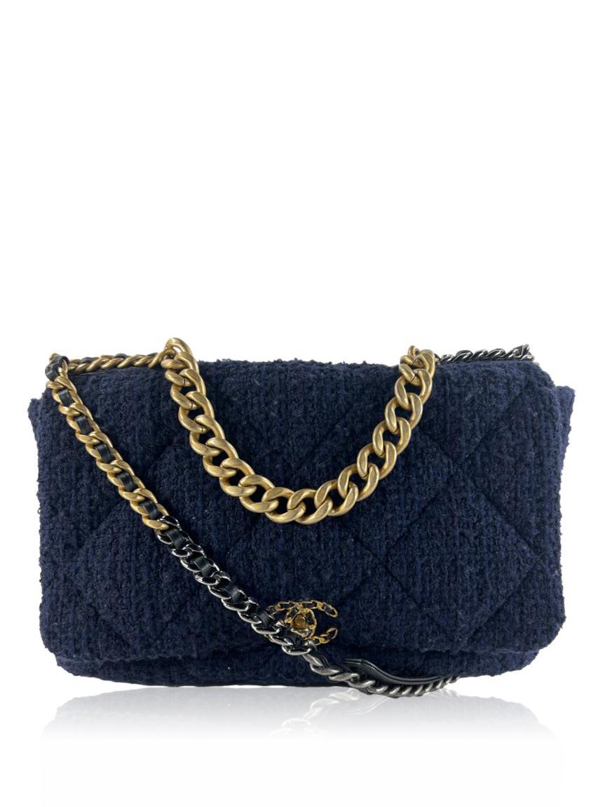 chanel chanel 19 tweed quilted maxi azul blue maxi