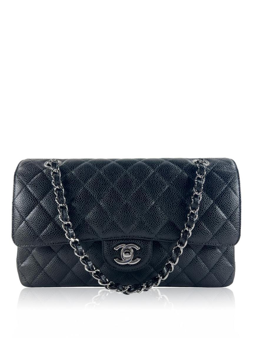 chanel double flap silver medium