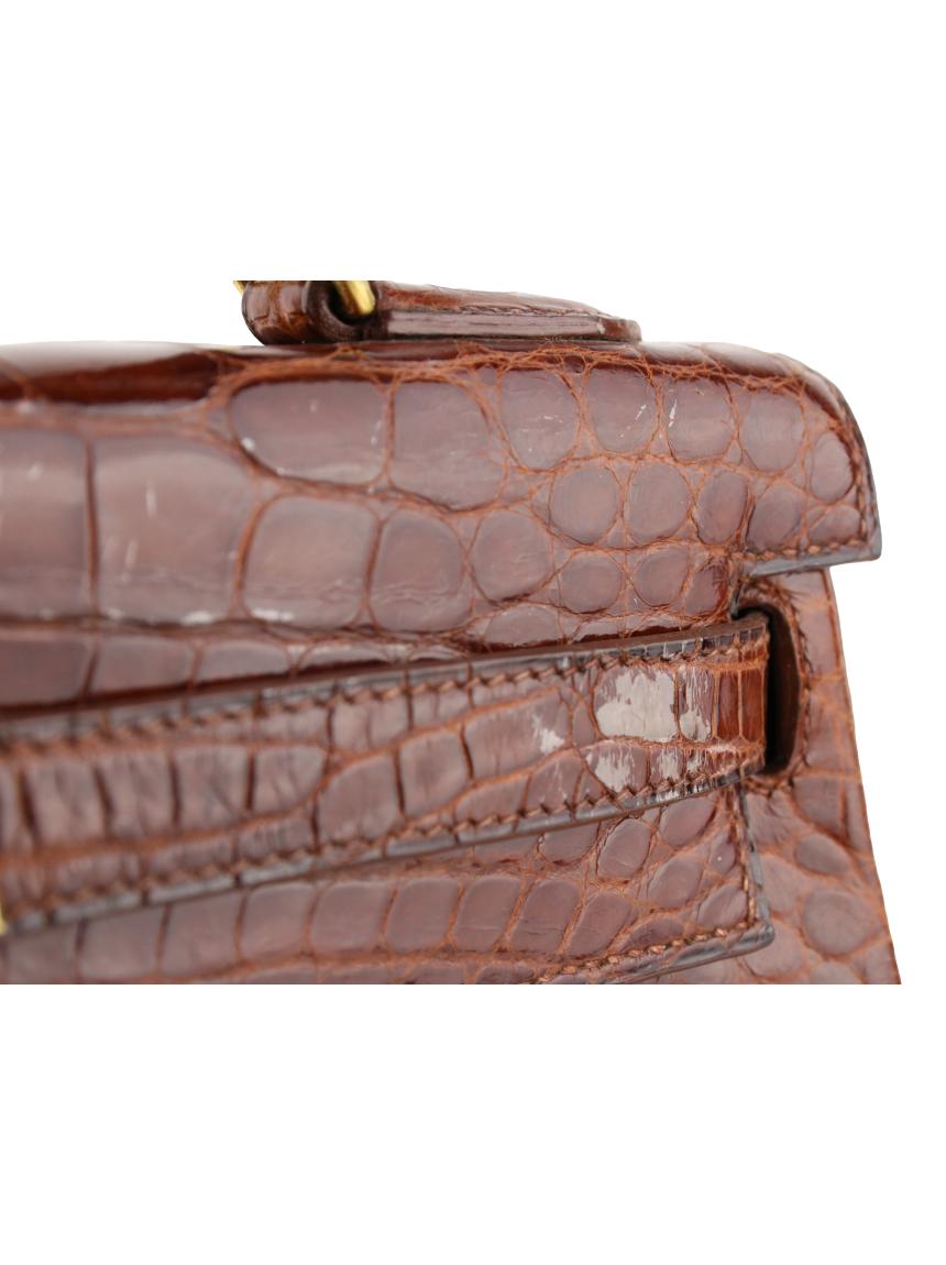 Bolsa Tiracolo Hermès Kelly Alligator Retourne Marrom Vintage Original Etiqueta Única