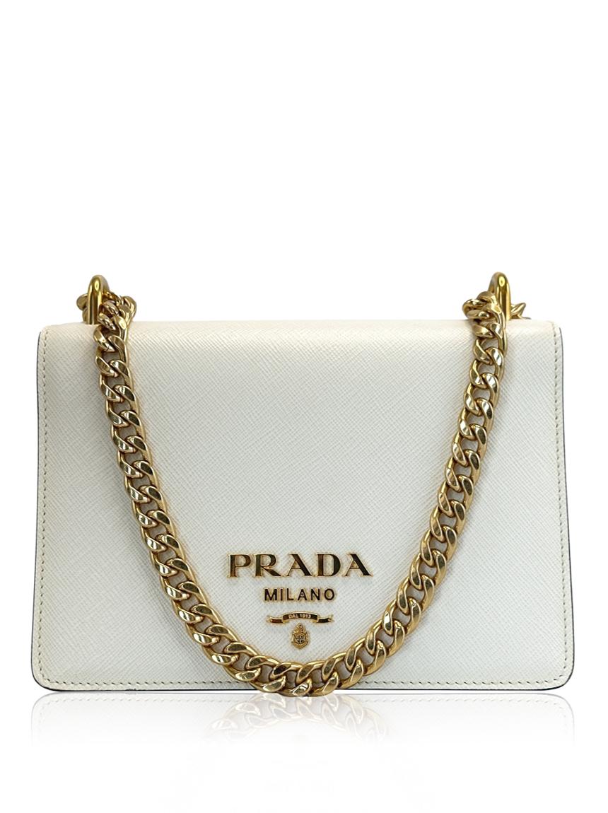 prada prada lux saffiano chain branco white