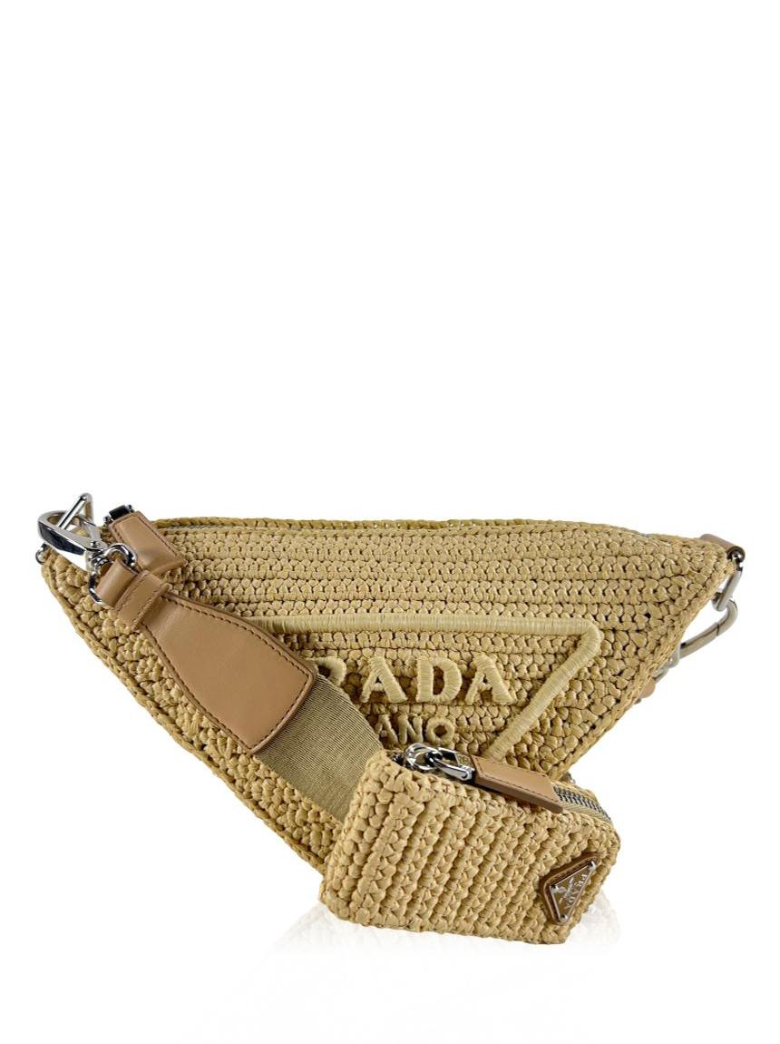 prada prada triangle raffia effect crochet naturale