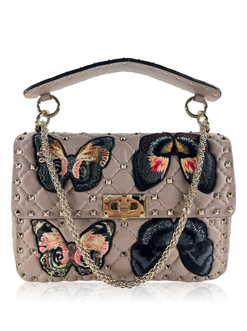 valentino valentino rockstud spike butterfly patches bege beige