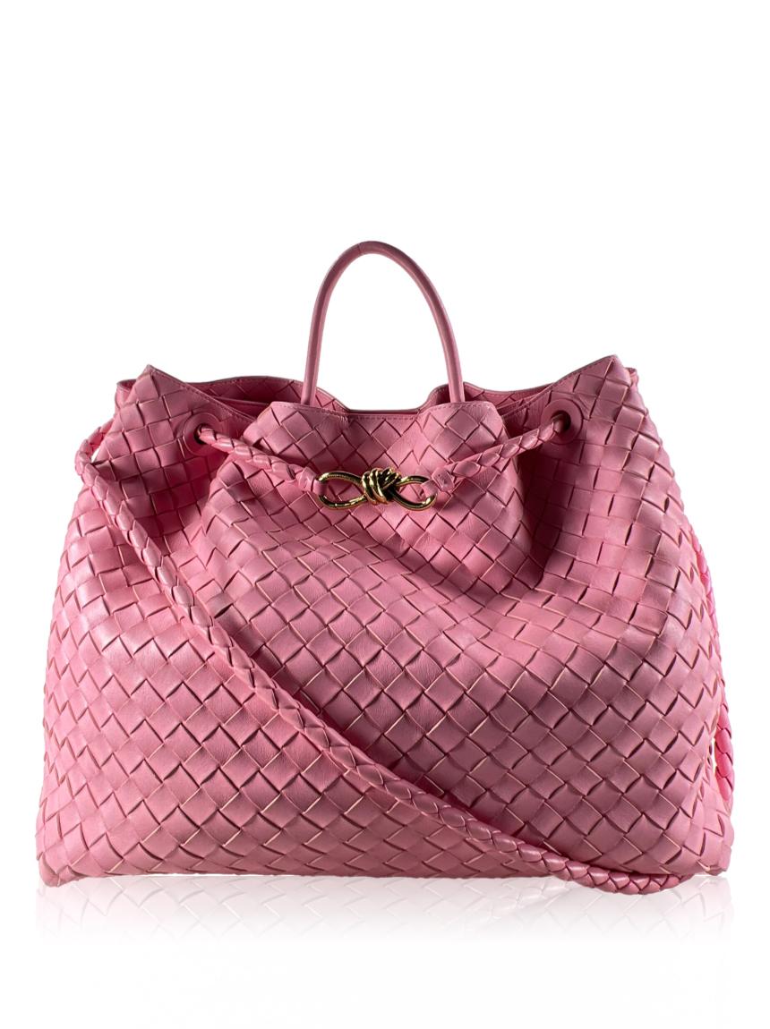 bottega veneta bottega veneta andiamo intrecciato rosa gold large