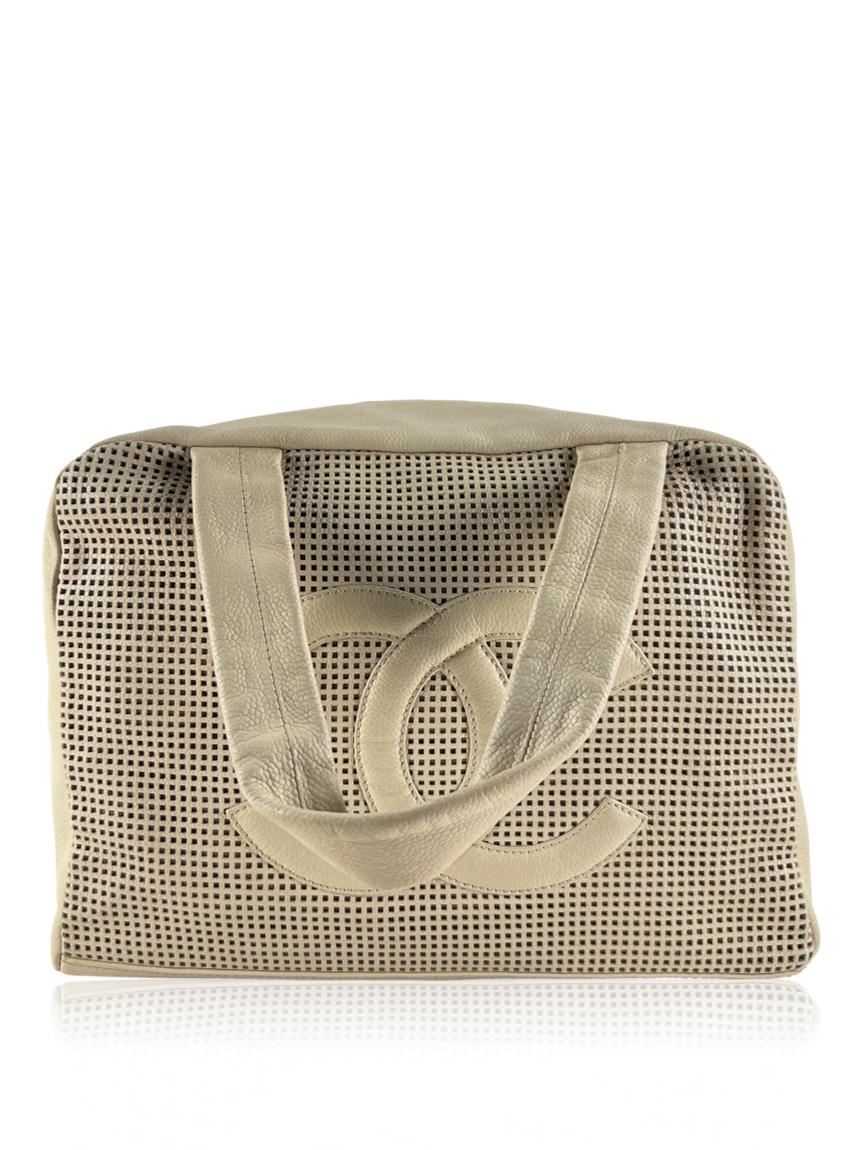 chanel chanel perforated cc bowler bege beige