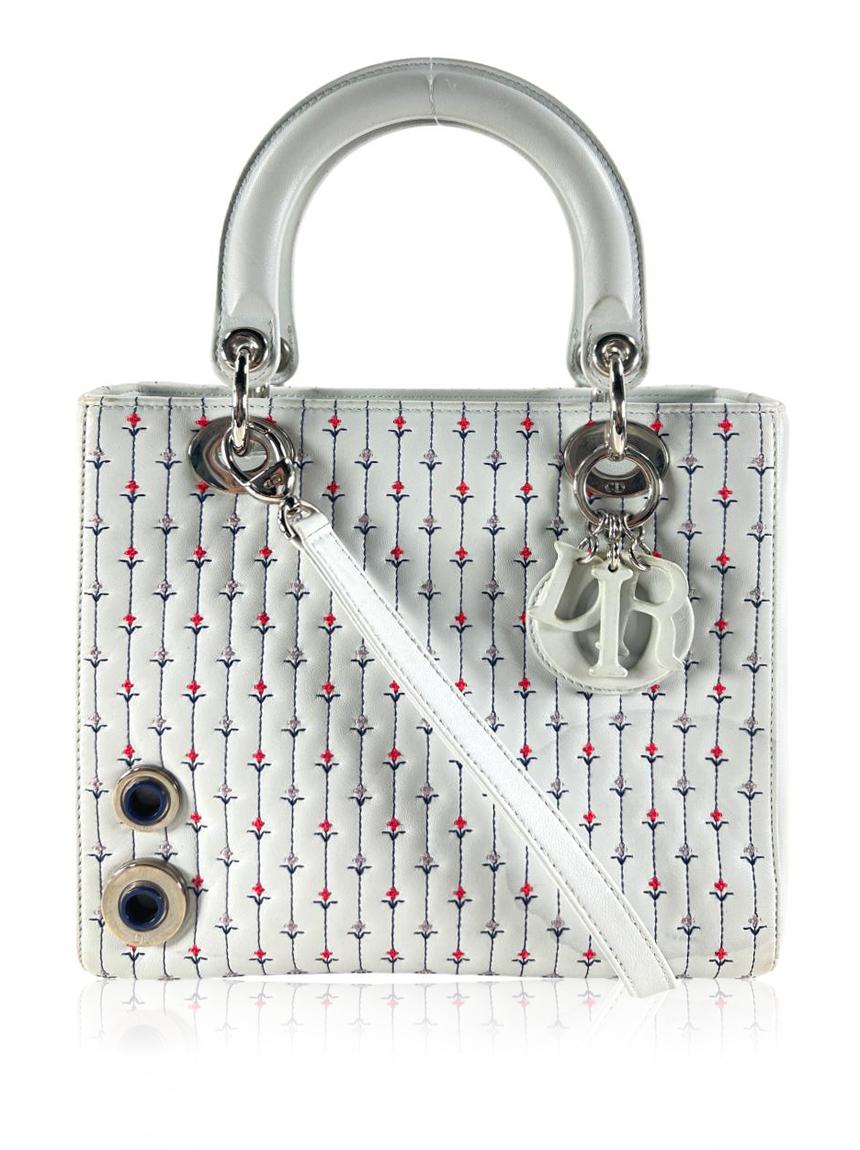 christian dior christian dior lady dior embroidered flower azul claro silver small