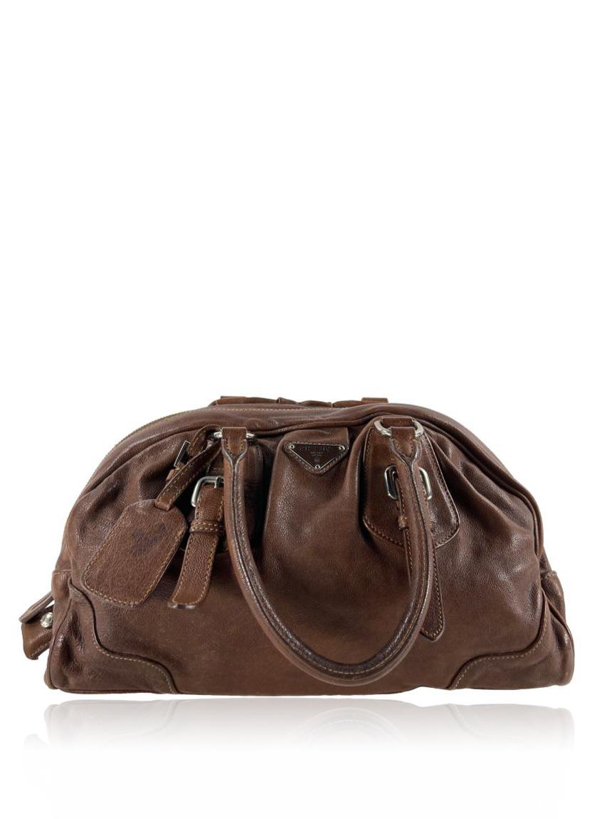 prada prada bauletto couro marrom brown
