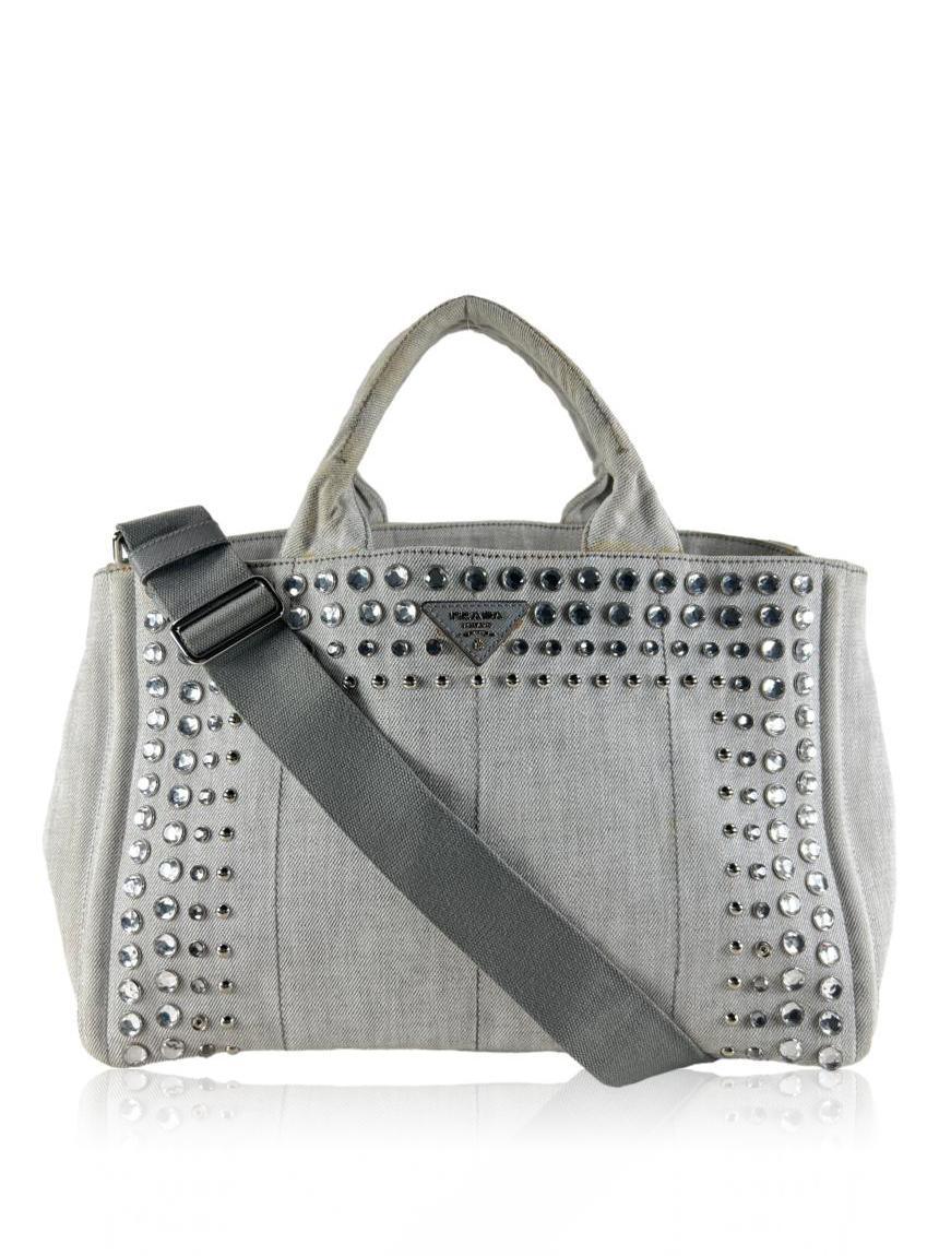 prada prada denim crystal embellished cinza gray