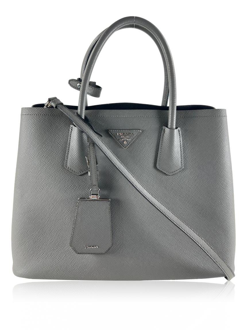 prada prada double handle saffiano cinza gray