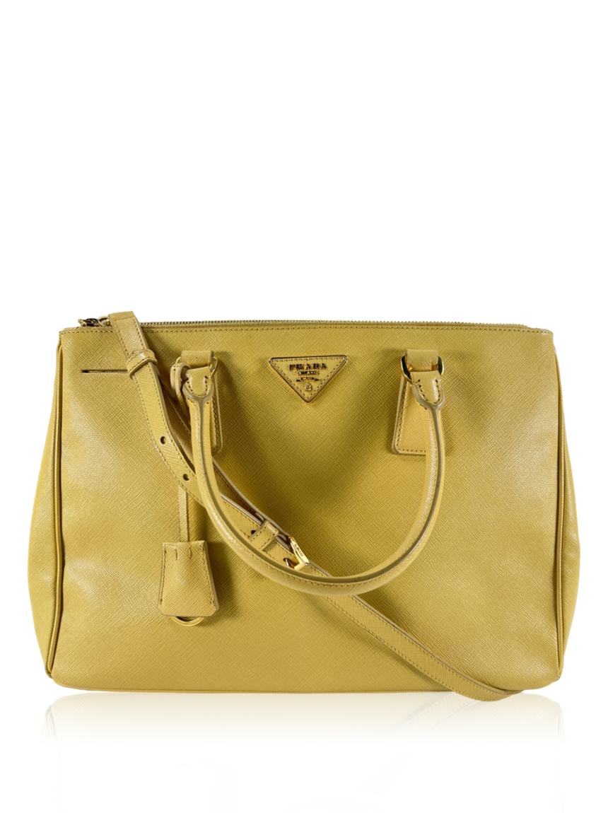 prada prada double zip saffiano amarelo yellow