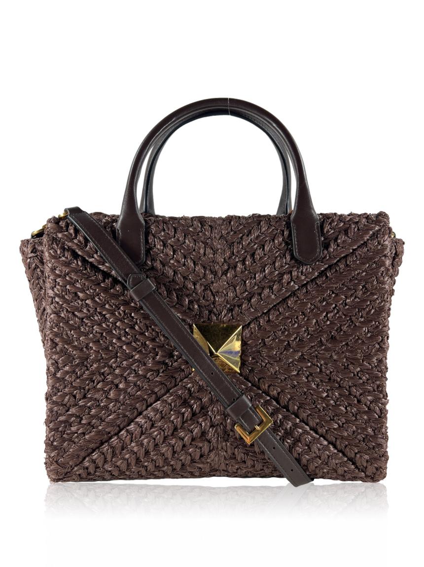 valentino valentino one stud raffia marrom brown