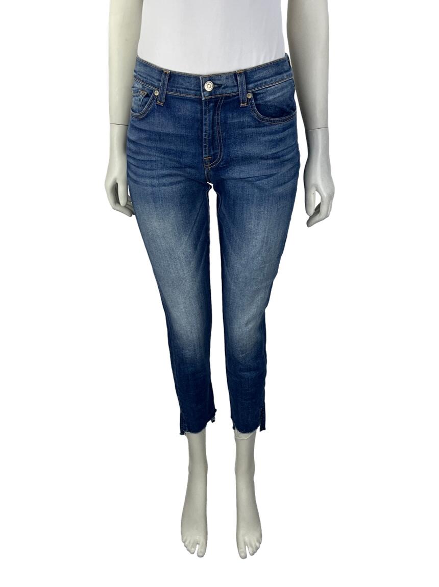 Jean Skinny Crop & Roll 7 For All Mankind - Taille 24 - Effet Usé Stretch - NWOT