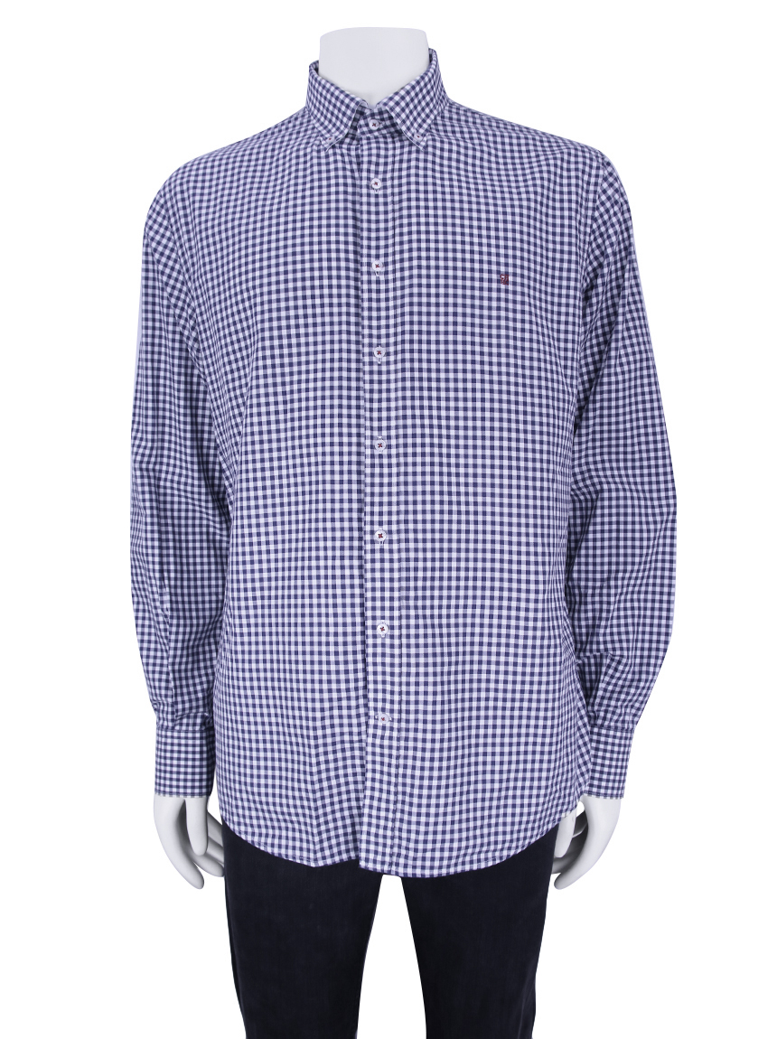 Camisa Regular em Algodão com Estampa Xadrez Vichy Azul