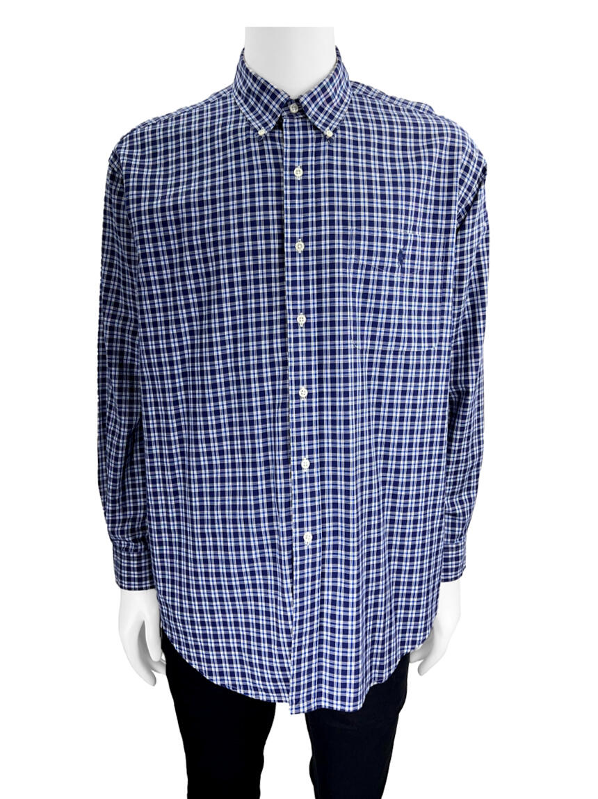Ralph Lauren POLO by Ralph Lauren BLAKE long-sleeved button-down check shirt, men's size XL cotton Blue type light blue Vintage Second Hand main image 1