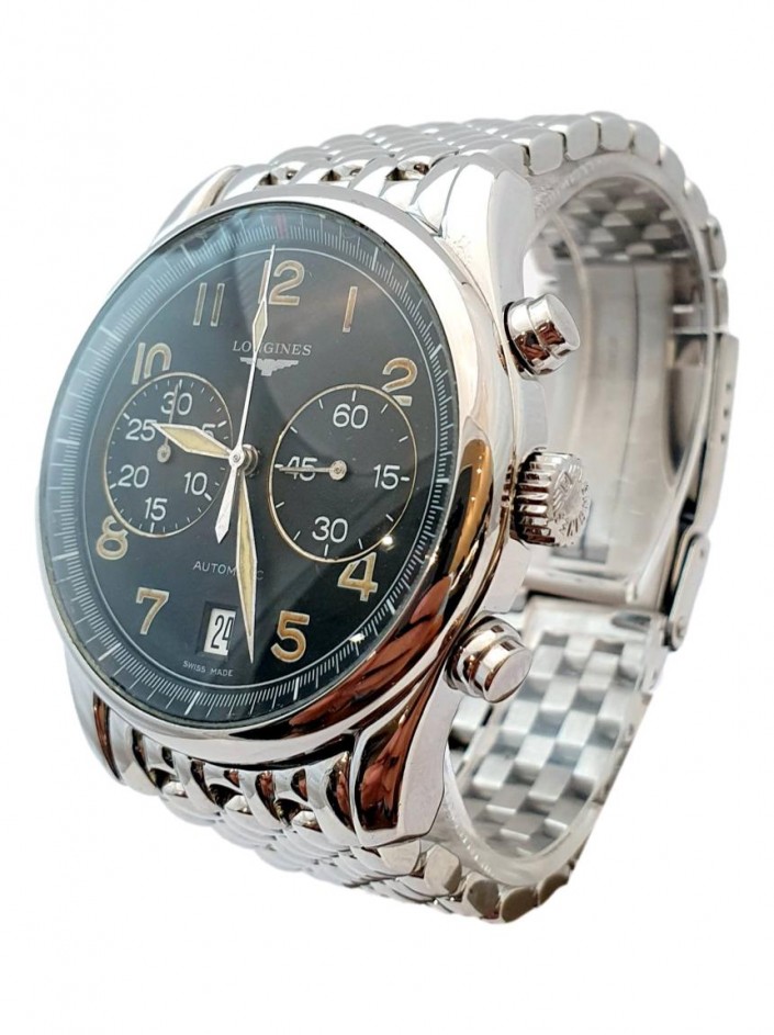 Rel gio Longines Avigation Chrono Calendar Date Autom tico Prateado