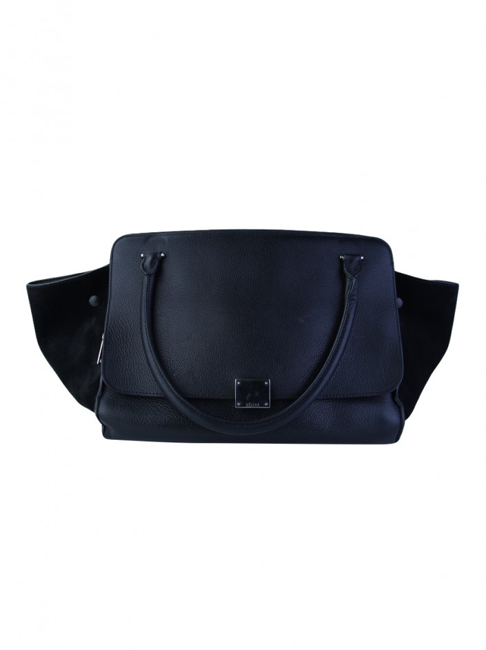 Bolsa Céline Double Zip Trapeze Preto Original KUV16 Etiqueta Única