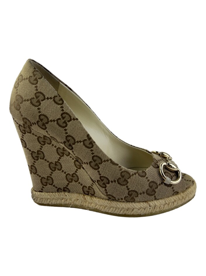 Platform Espadrille with Horsebit in Beige GG Suede