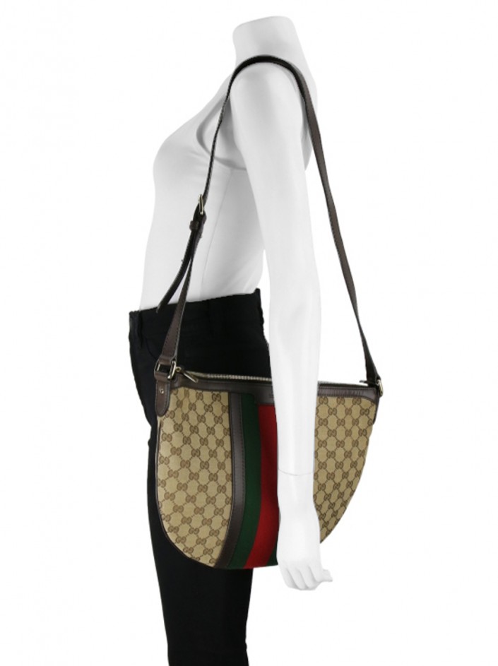 Bolsa Gucci Original GG Web Medium Messenger Beige Feminina
