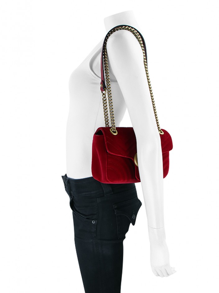 Bolsa Gucci vermelha veludo Marmont - Top Luxo