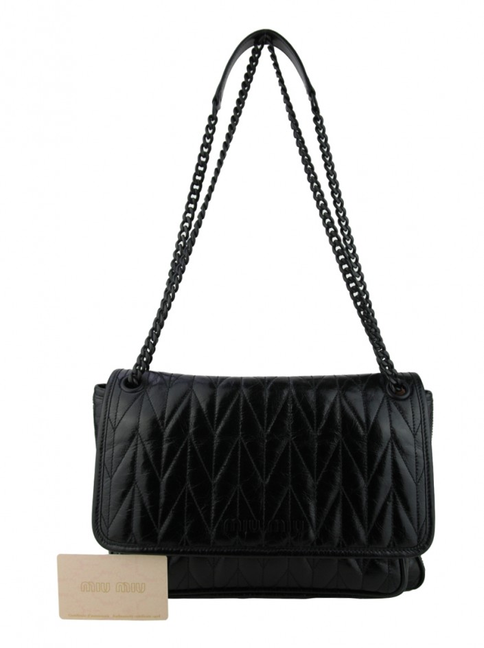 Bolsa Miu Miu Quilted Shiny Leather Preta Original CWB119 Etiqueta