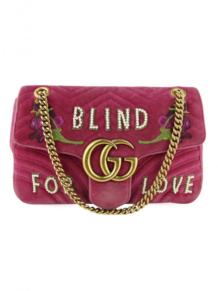 Bolsa Gucci Blind for Love Marmont Medium Velvet Rosa - GKT16