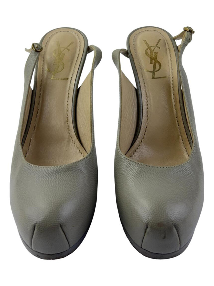 YSL 26ss Slingback 75 Light Green Glossy Leather 654716