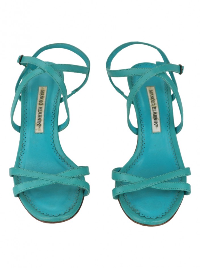 Sapato Manolo Blahnik Strappy Azul Turquesa - SBU80 Original Sapato Manolo Blahnik Strappy Azul Turquesa - SBU80 Original