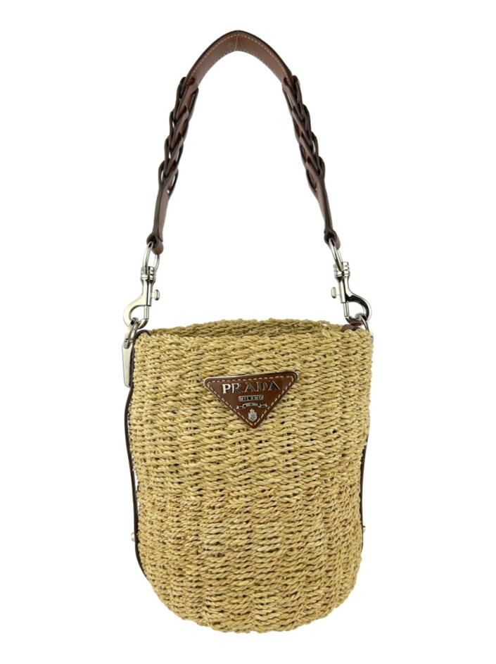 Bolsa Bucket Prada Raffia Marrom - ABOS281 Original | Etiqueta Única