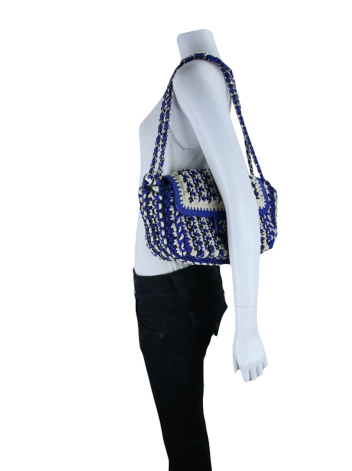 Bolsa Chanel Crochet Accordion Flap Azul - JAP8 Original