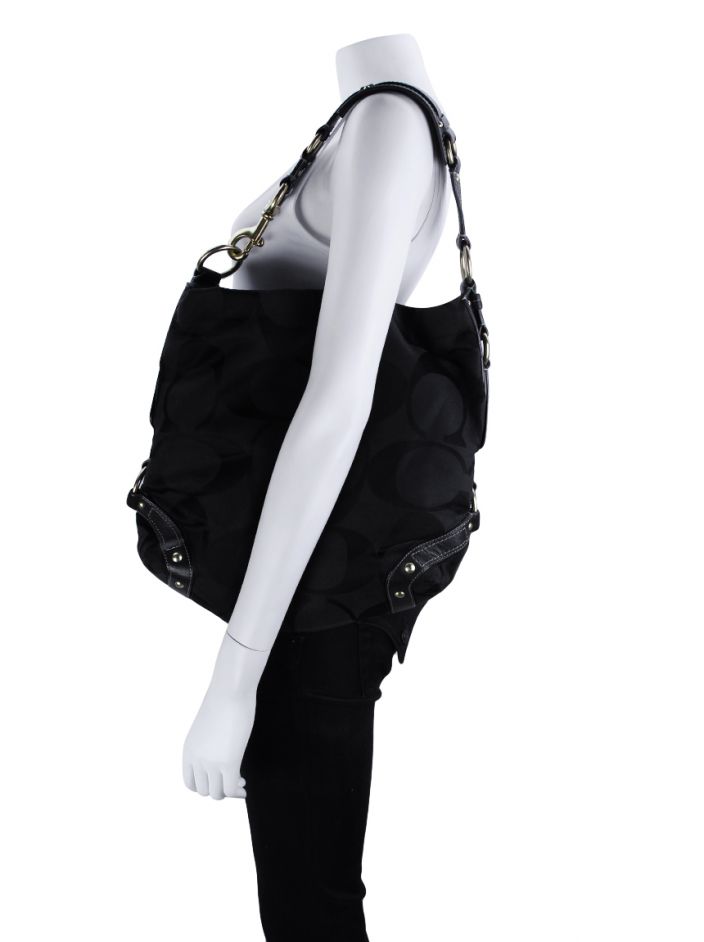 希少　COACH Optic Signature Carly Hobo Bolsa Coach Carly Signature Hobo Preta - LCA13 Original | Etiqueta