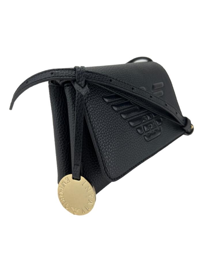 Bolsa com Alça Emporio Armani Logo Couro Preto - ADKI6 Original