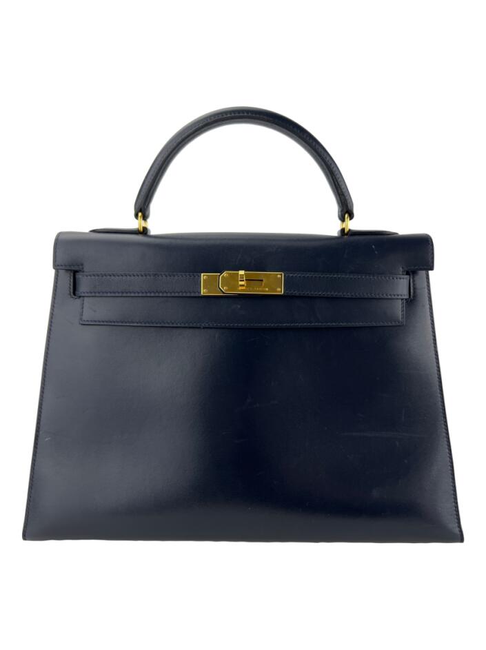 Bolsa com Alça Hermès Kelly 32 Vintage Box Bleu Indigo - BJQG2