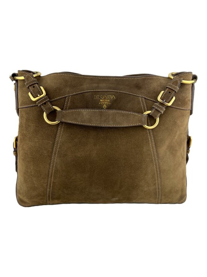 Bolsa com Alça Prada Camurça Marrom - KLZ11 Original | Etiqueta Única