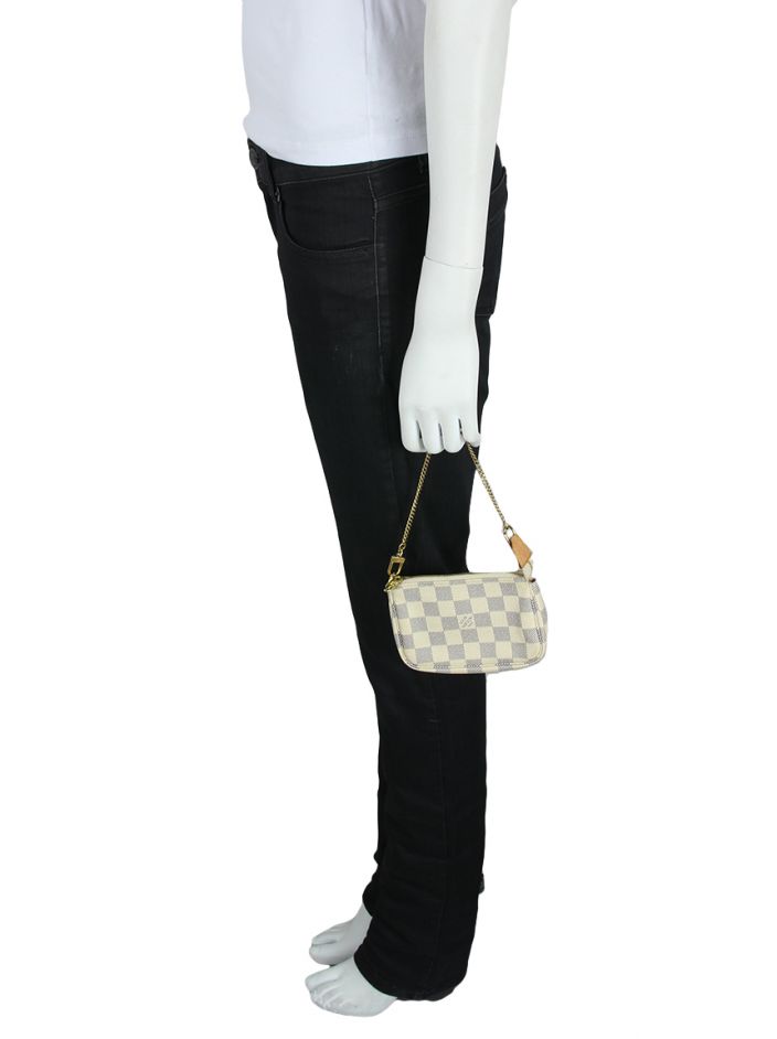 Bolsa Louis Vuitton Original Mini Pochette Accessoires Damier Azur Feminina