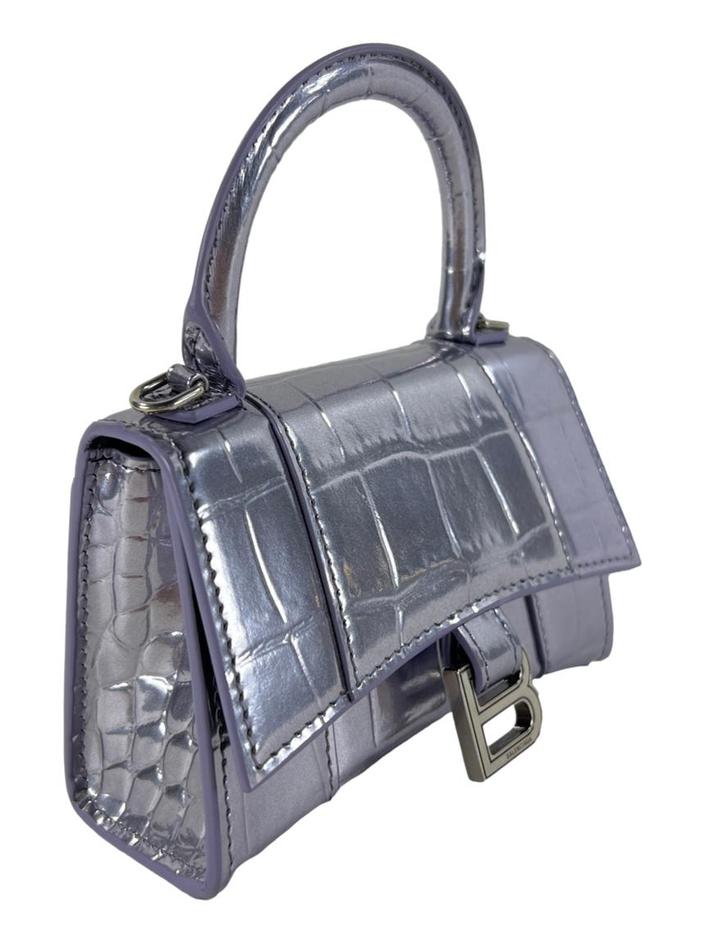 Bolsa Tiracolo Balenciaga Hourglass Mini Embossed Croco Lilás