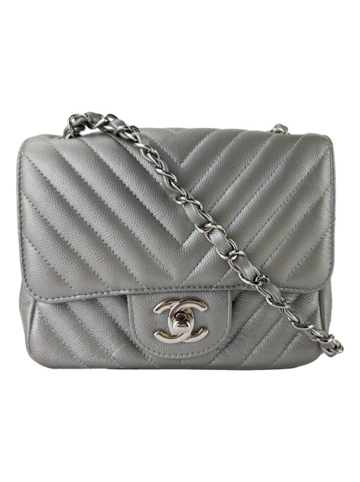 Bolsa Tiracolo Chanel Mini Square Prateado - CDMP8 Original